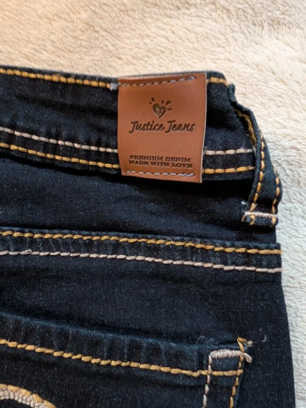 JUSTICE KIDS JEANS 14S Small Kids Denim Pants Dark Blue Heart 2000s Vintage 14 S